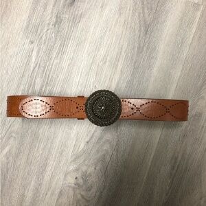 Fossil Vintage Wide Leather Belt with Circle Belt Brass Buckle Size Medium
